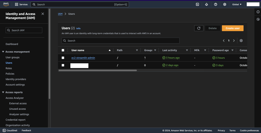 The UI displaying the users.